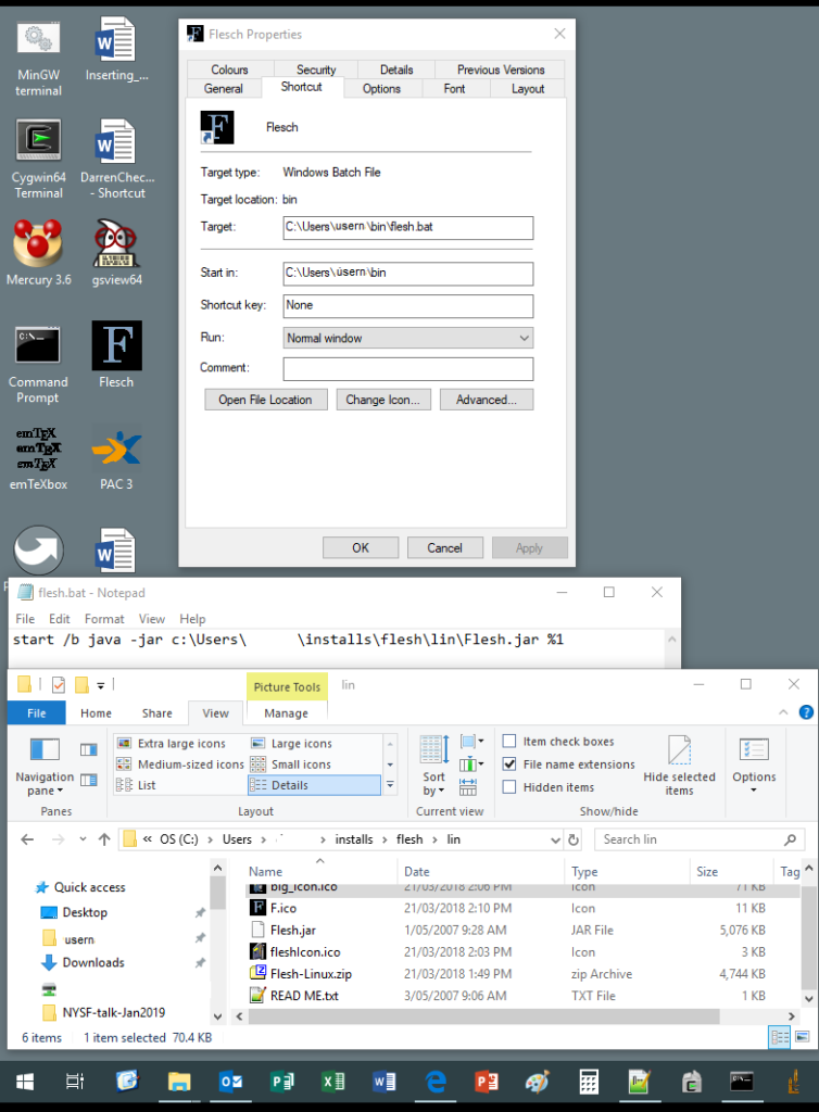 Screenshot showing the batch file and shortcut