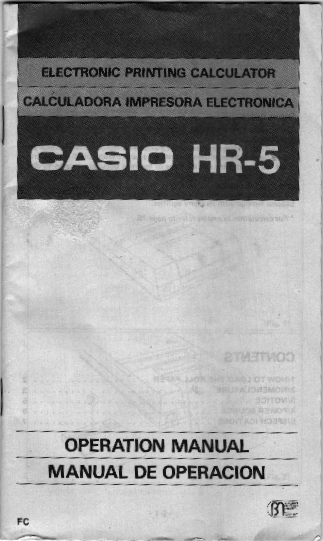 Cover says electronic printing calculator calculadora impressora electronica Casio H R 5 operation manual manual de operacion