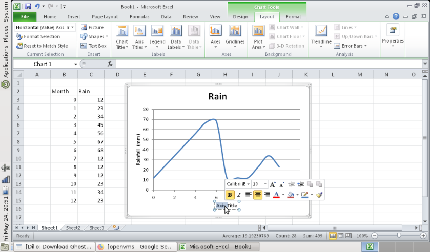 Screenshot of Excel running on a MATE desktop through wne -- not inside VirtualBox